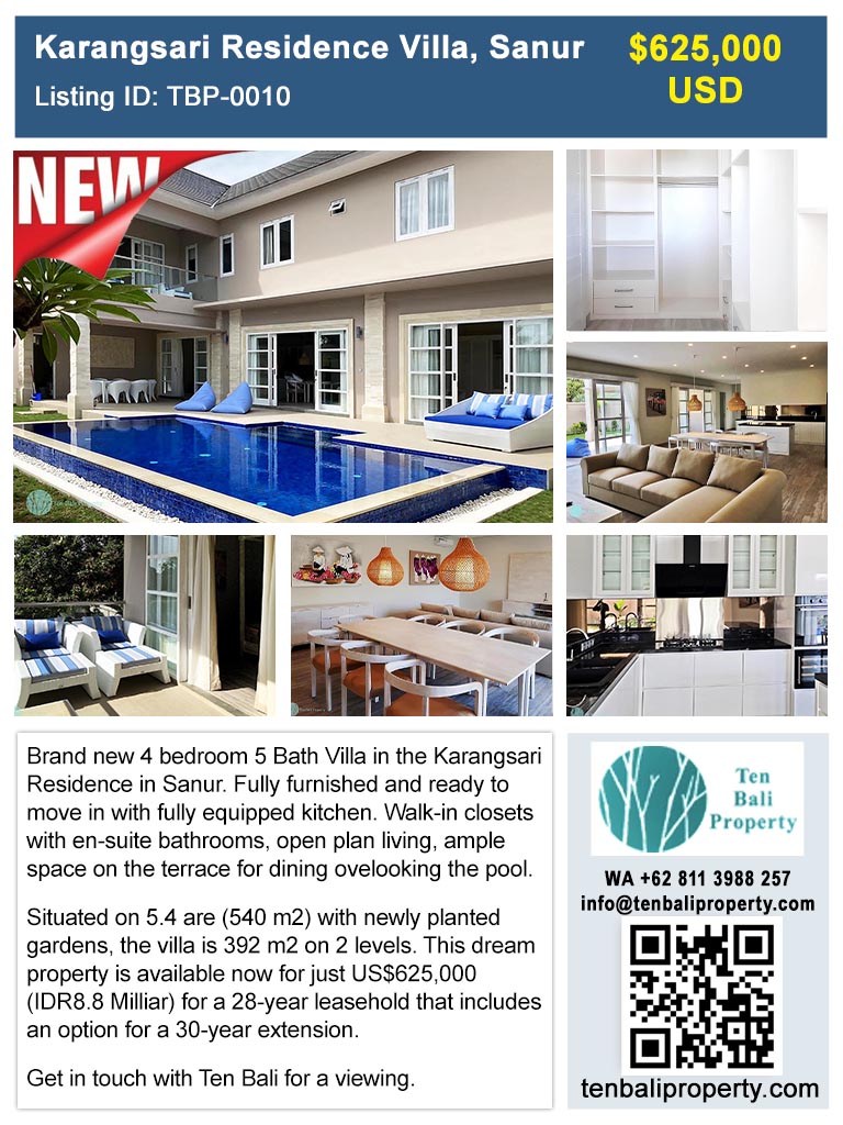 For Sale Karangsari Residence Villa Sanur $650k USD